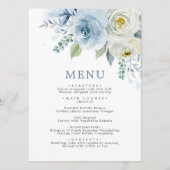 Menu Mariage Fleurs bleu et blanc Dusty (Devant)