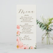 Menu Mariage Fleurs d'aquarelle rose (Debout devant)