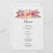 Menu Mariage Fleurs d'aquarelle rose vintage (Devant / Derrière)
