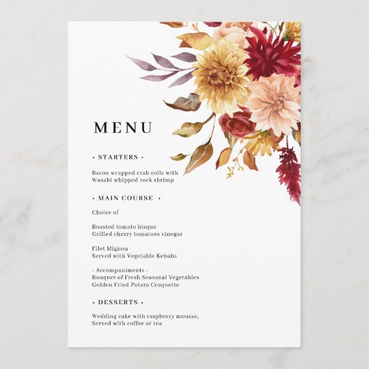 Menu Mariage Fleurs d'automne (Devant)