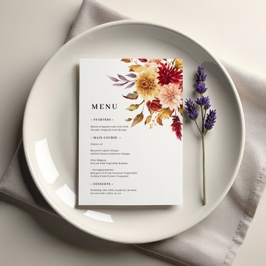 Menu Mariage Fleurs d'automne
