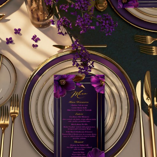 Menu Mariage Fleurs de Luxe Violettes Lumineuses