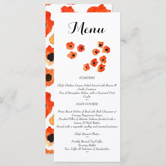 Menu Mariage fleurs de pavot à ressort (Devant / Derrière)