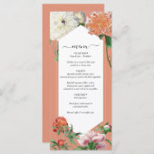 Menu Mariage Fleurs de Pivoines Rose Pêche Aquarelle (Devant / Derrière)
