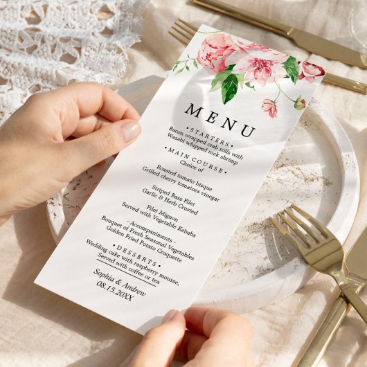 Menu Mariage Fleurs de pivoines roses