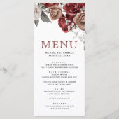 Menu Mariage Fleurs de Roses Rouges Bourgogne (Devant)