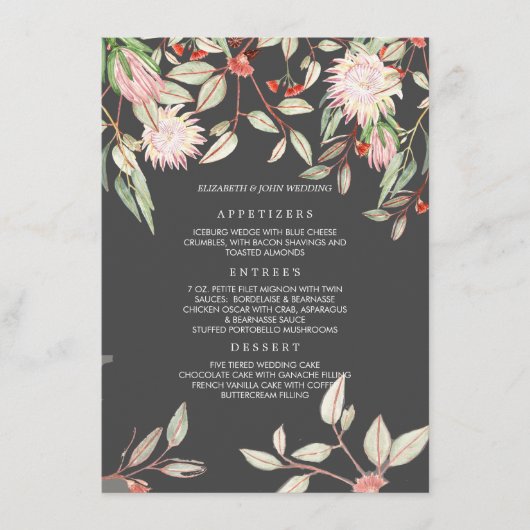 Menu Mariage Fleurs de Tige Roses et Gris (Devant)