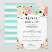 Menu Mariage Fleurs d'été Rose et Menthe (Devant / Derrière)