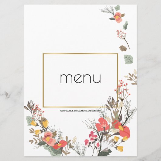Menu mariage - Fleurs et cadre Or (Dos)