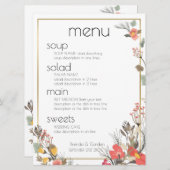 Menu mariage - Fleurs et cadre Or (Devant / Derrière)