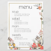 Menu mariage - Fleurs et cadre Or (Devant)