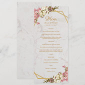 Menu Mariage Fleurs Géométriques Marbre Doré et Orchidé (Devant / Derrière)