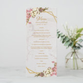 Menu Mariage Fleurs Géométriques Marbre Doré et Orchidé (Debout devant)