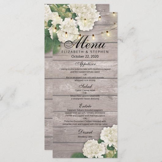 Menu mariage Fleurs Hydrangea Lumières à cordes de (Devant / Derrière)