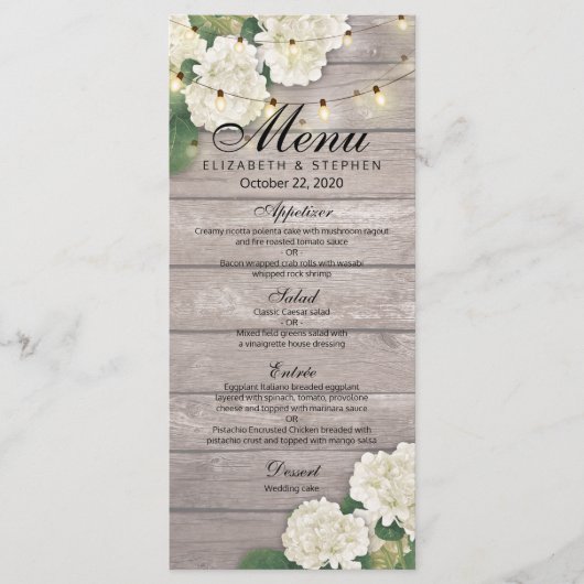 Menu mariage Fleurs Hydrangea Lumières à cordes de (Devant)