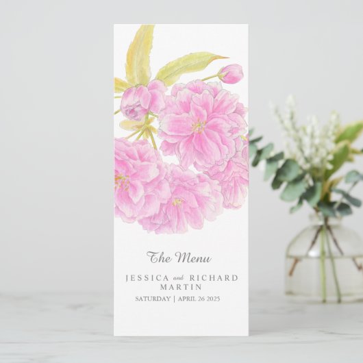 Menu mariage fleurs rose double fleurs (Debout devant)