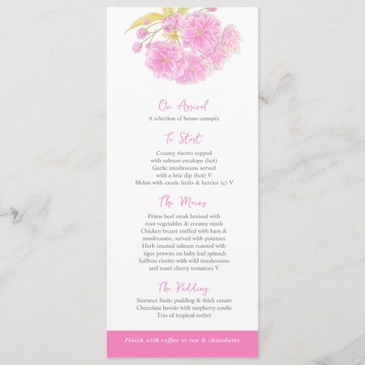 Menu mariage fleurs rose double fleurs (Dos)