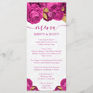 Menu Mariage Fleurs Rose et Or Aquarelle