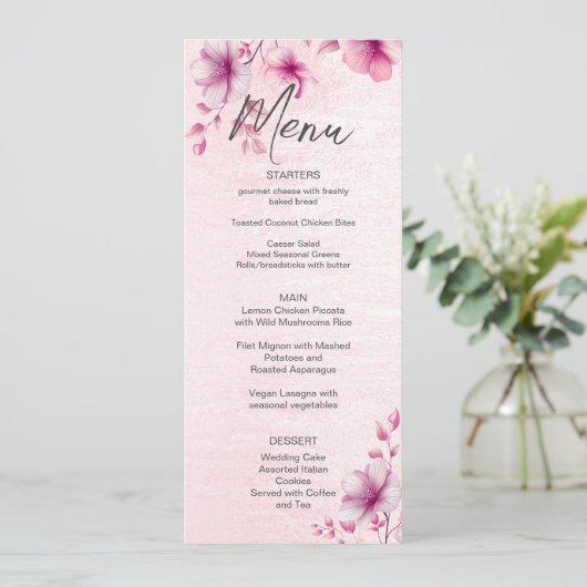 Menu Mariage Fleurs roses (Debout devant)