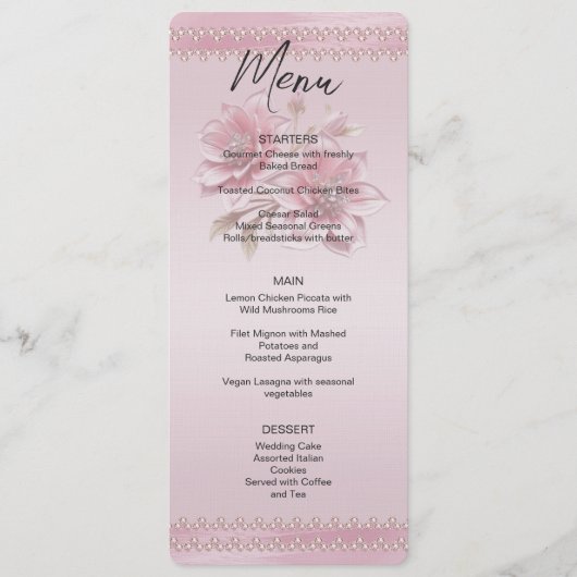 Menu Mariage Fleurs roses modernes (Devant)