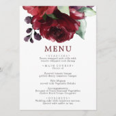 Menu Mariage Fleurs Roses Rouges Bourgogne (Devant)