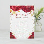 Menu Mariage Fleurs Rouge et Or Aquarelle (Debout devant)
