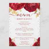 Menu Mariage Fleurs Rouge et Or Aquarelle (Devant)