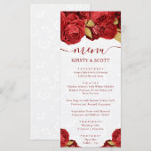 Menu Mariage Fleurs Rouges et Or Aquarelle (Devant / Derrière)