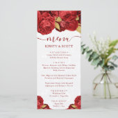 Menu Mariage Fleurs Rouges et Or Aquarelle (Debout devant)