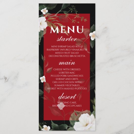 Menu Mariage Fleurs rouges noires (Devant)