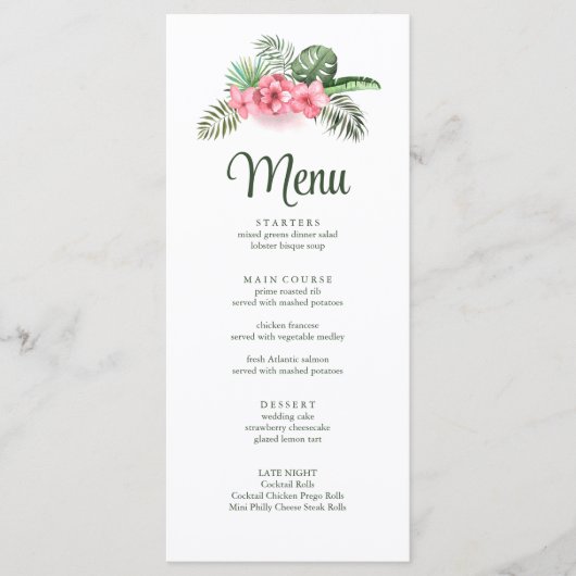 Menu Mariage Fleurs Tropicales Roses (Devant)