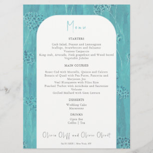 Menu Mariage Fleurs Turquoise Cute