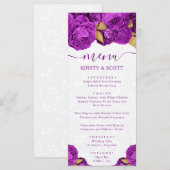 Menu Mariage Fleurs Violet et Or Aquarelle (Devant / Derrière)
