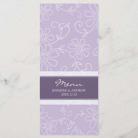 Menu mariage Fleurs violettes et blanches (Dos)