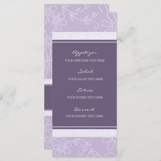 Menu mariage Fleurs violettes et blanches (Devant / Derrière)