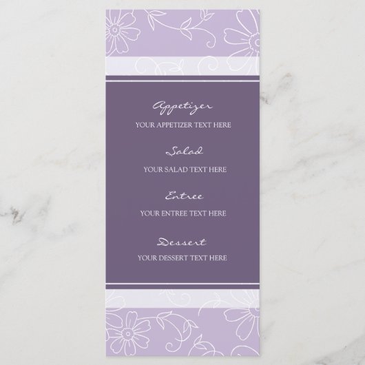 Menu mariage Fleurs violettes et blanches (Devant)