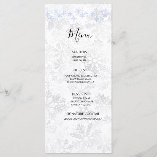 Menu Mariage Flocon de Neige d'Hiver (Devant)