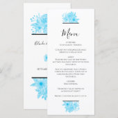 Menu Mariage floral à aquarelle bleue (Devant / Derrière)