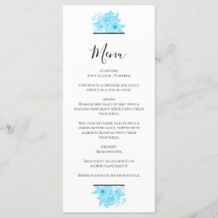 Menu Mariage floral à aquarelle bleue