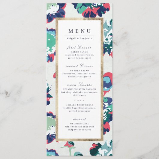 Menu Mariage floral abstrait or vert classique (Devant)