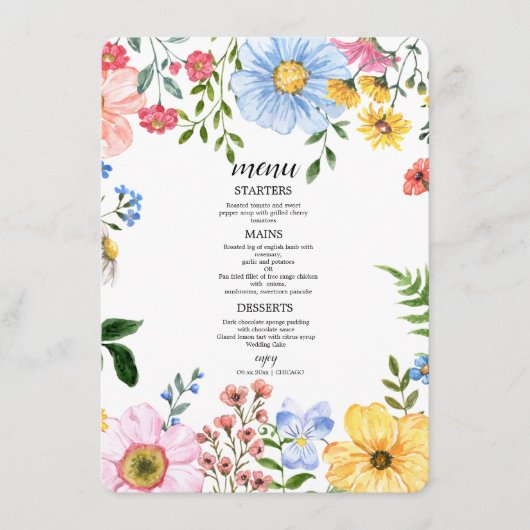 Menu Mariage Floral Aquarelle (Devant)