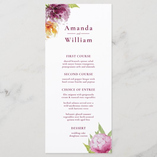 Menu Mariage Floral Aquarelle (Devant)