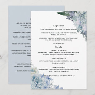 Menu Mariage floral aquarelle bleu poussiéreux