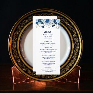 Menu Mariage floral aquarelle bleu vintage
