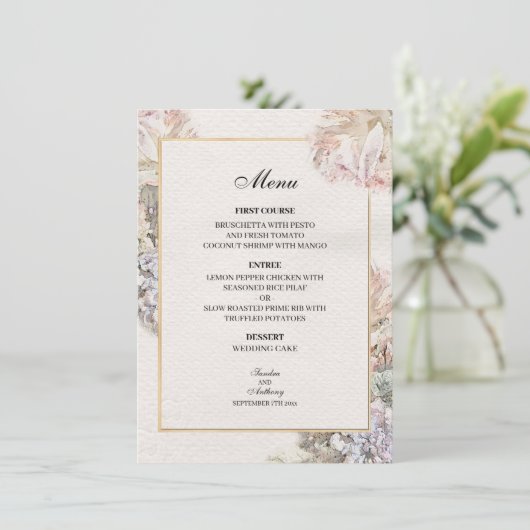 Menu Mariage floral Aquarelle délicate (Debout devant)