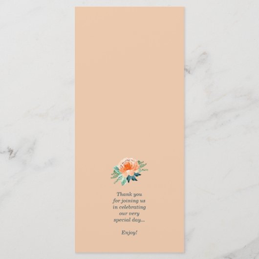 Menu Mariage Floral Aquarelle Turquoise (Dos)