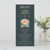 Menu Mariage Floral Aquarelle Turquoise (Debout devant)