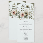 Menu Mariage Floral Aquarelle Vert Olive Kaki (Devant / Derrière)