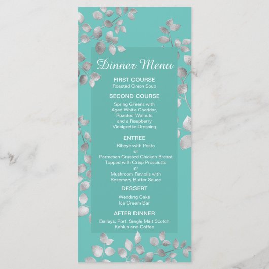 Menu Mariage floral argent moderne (Devant)