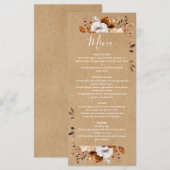 Menu Mariage Floral Automne Kraft Rustique (Devant / Derrière)